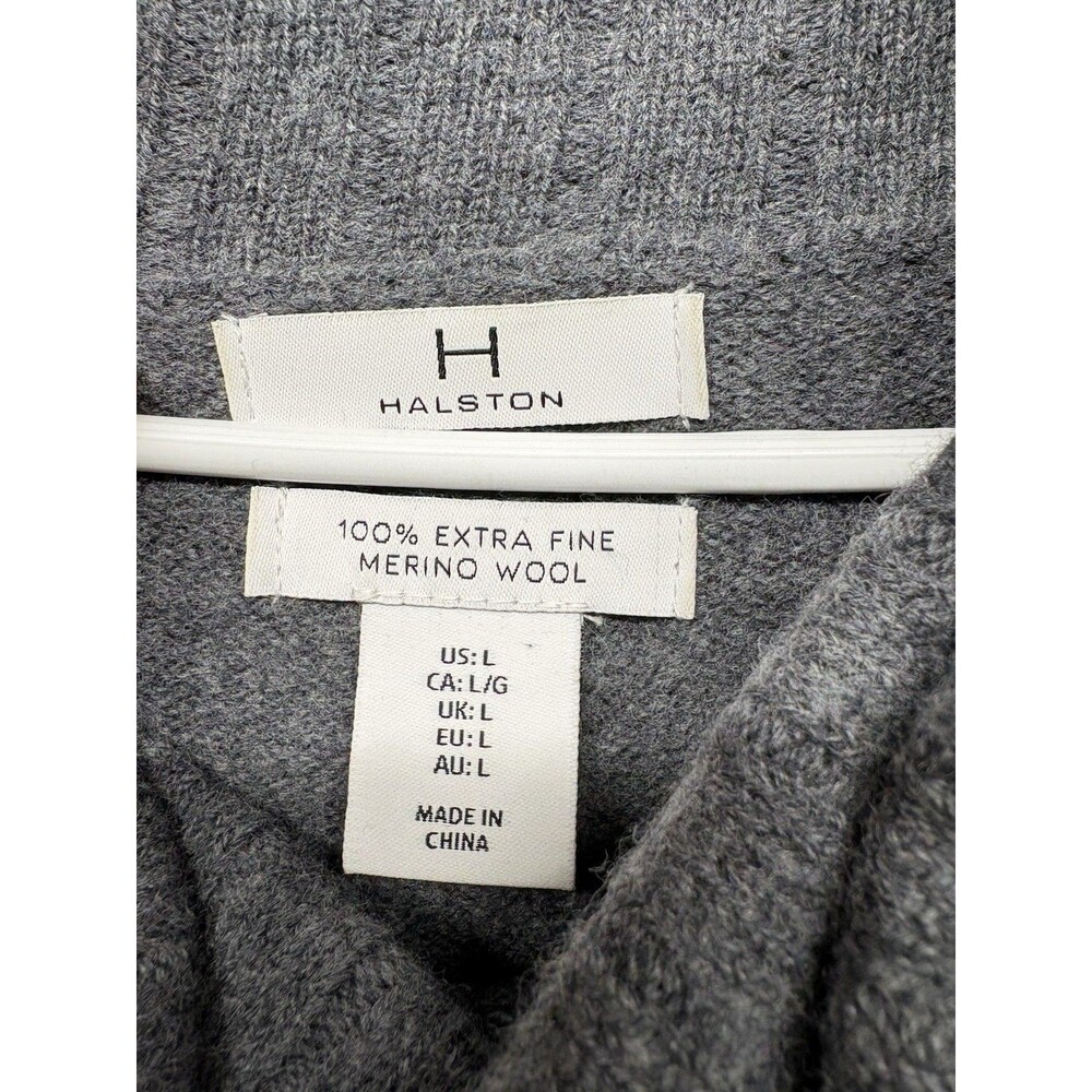H Halston Sweater Women's Sz L Gray 100% Extra Fine Merino Wool Knit Cowl Neck - Picture 2 of 3